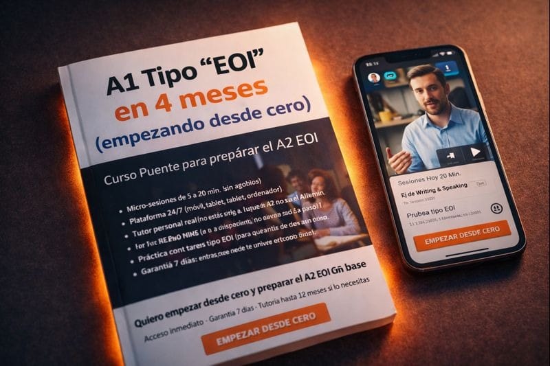 Estudiante adulto preparando inglés A1 con metodología EOI desde cero